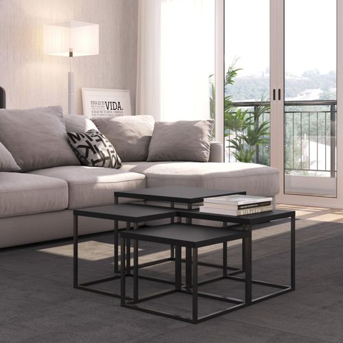 Kit 4 Mesas de Centro Industrial Cube - Preto