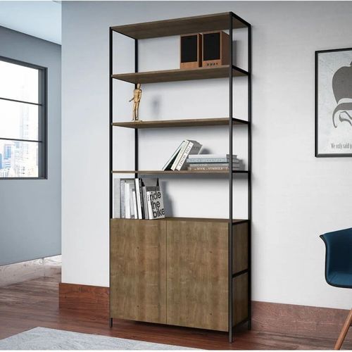 Estante Industrial Steel Quadra com 2 Portas - Carvalho/Preto