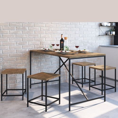 Conjunto Industrial Mesa com 4 Bancos Quadra - Carvalho/Preto