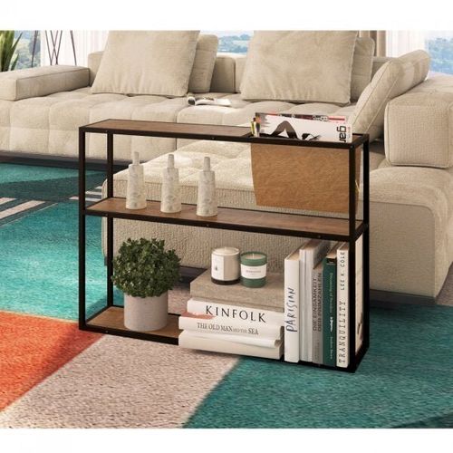 Mesa Lateral Industrial Revisteiro com 2 Nichos - Carvalho/Preto