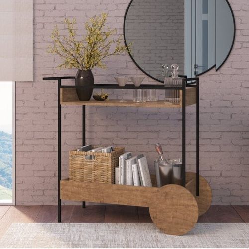 Carrinho Aparador Industrial Steel Quadra - Carvalho/Preto