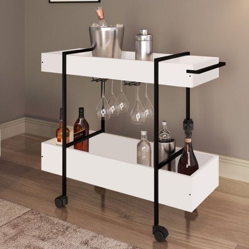 Carrinho Bar Industrial c/ Porta Taças - Branco/Preto