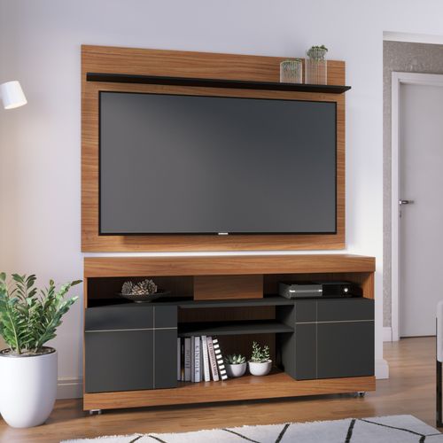 Rack com Painel Home para TV até 55 Polegadas 2 Portas Yara Maia Colibri Noce Milano/Preto