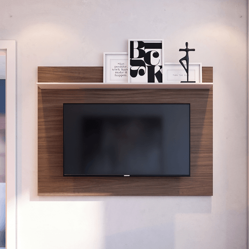 Painel para TV até 55 Polegadas 135cmx99,6cm 1 Prateleira Maia Marrom Nogueira Real/Off White Nogueira Real/Off White