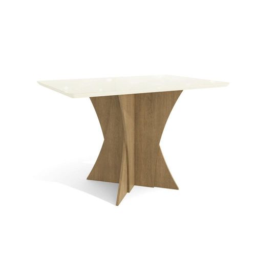 Mesa de Jantar Retangular com Tampo MDF/Vidro 120 cm - Freijó/Off White