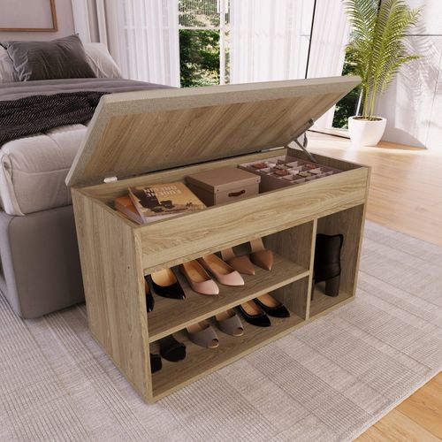 Sapateira Baú com Tampo Estofado Oak