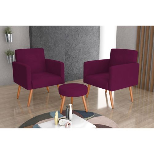 Kit 2 Poltronas e 1 Puff Flórida - Marsala