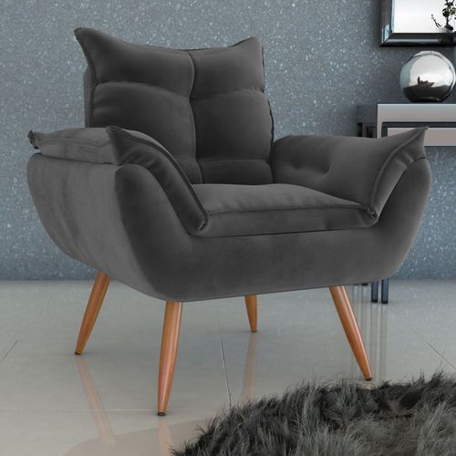 Poltrona Cannes com Tecido Veludo - Cinza