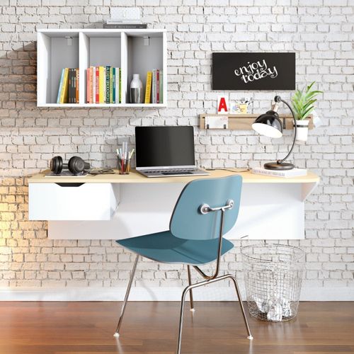 Escrivaninha Suspensa Tech com Estante - Branco/Tauari