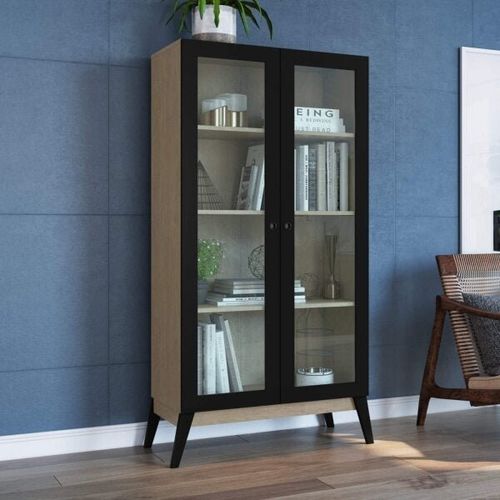 Cristaleira Jamaica com 2 Portas de Vidro - Castanho/Preto