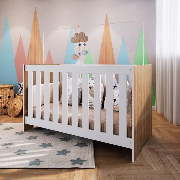 Berço 3 em 1 133x64,8cm Linha Aconchego Nogal com Branco