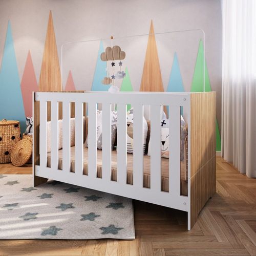 Berço Mini Cama Aconchego 3 em 1 - Branco/Nogal