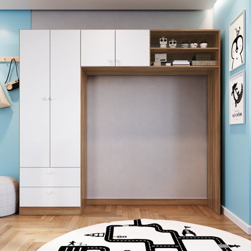 Guarda Roupa Aconchego 4 Portas 2 Gavetas e 2 Nichos - Branco/Nogal