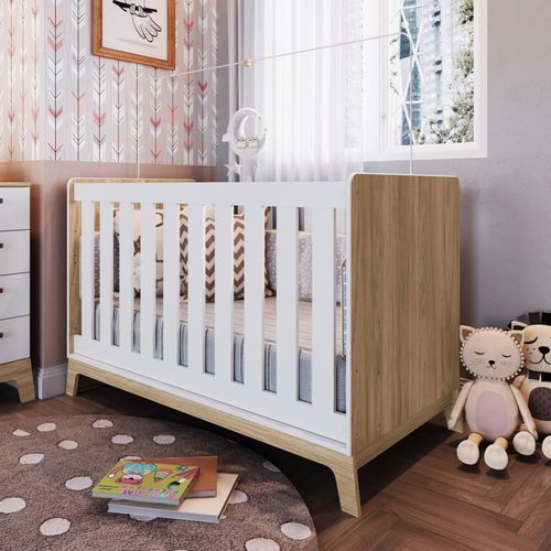 Berço Mini Cama Favo de Mel com Regulagem de Altura - Natural/Branco
