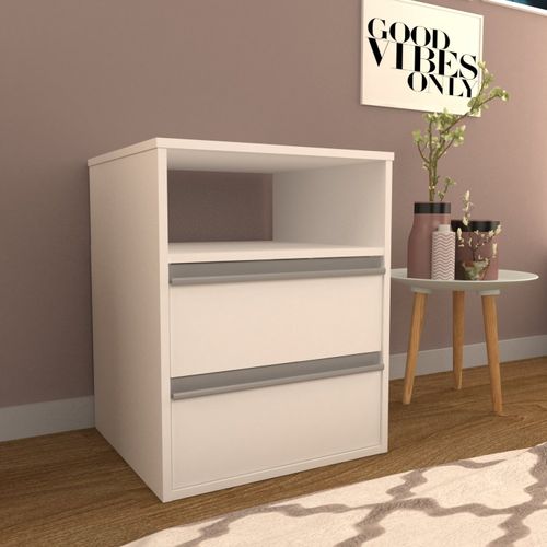 Mesa de Cabeceira com 2 Gavetas e 1 Nicho - Branco