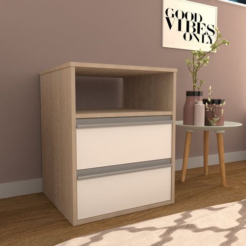 Mesa de Cabeceira com 2 Gavetas e 1 Nicho - Branco/Carvalho