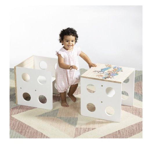 Mesa e Cadeira Infantil Cubo Montessoriano Natural/Branco - Casatema