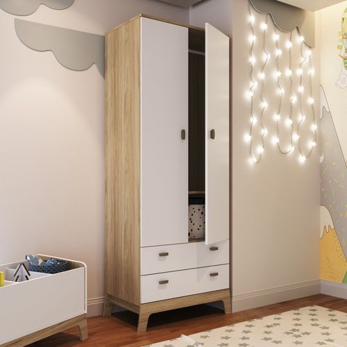 Guarda Roupa Favo De Mel 2 Portas e 2 Gavetas - Natural/Branco