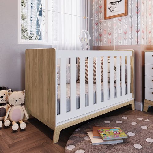 Berço Americano Mini Cama Favo de Mel com Regulagem de Altura - Natural/Branco