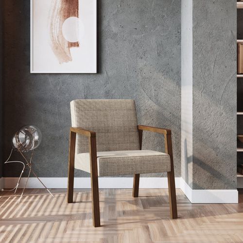 Poltrona Slim com Tecido Algodão - Nogueira/Cinza Claro