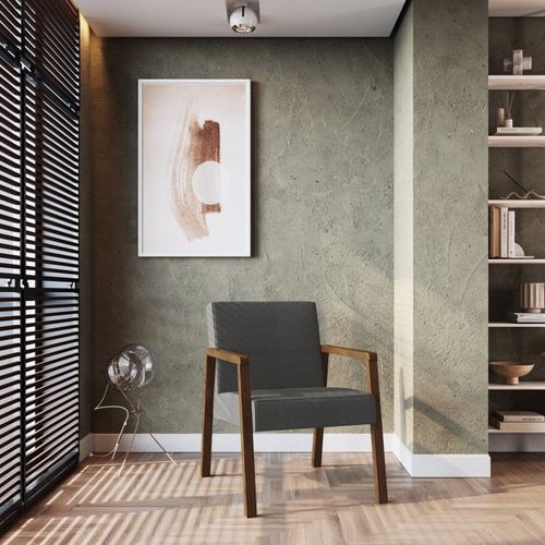 Poltrona Decorativa Madeira Maciça Jequitibá Assento com Persintas Slim Cinza/Marrom Cinza/Marrom