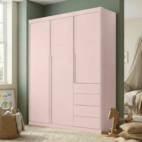 Guarda Roupa Infantil Pérola com 3 Portas - Rosa