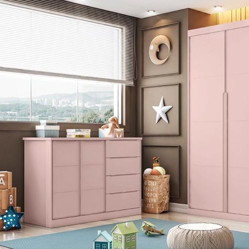 Cômoda Infantil Pérola com 4 Gavetas - Rosa