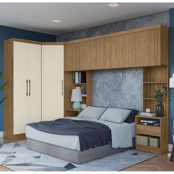 Quarto Modulado Prisma 9 Portas 10 Nichos e 2 Gavetas - Freijó/Off White