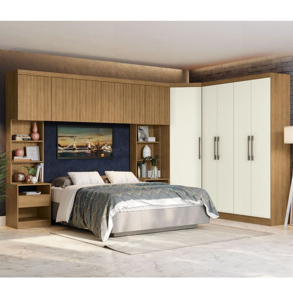 Quarto Modulado Prisma 11 Portas 10 Nichos e 2 Gavetas - Freijó/Off White