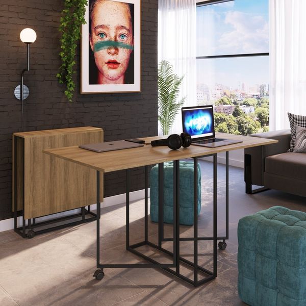 Mesa para Escritório Reunião 4 Lugares Dobrável 142cm Mel