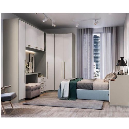 Quarto Modulado Elegance Solteiro 7 Portas Móveis Castro Niquel/Blanc