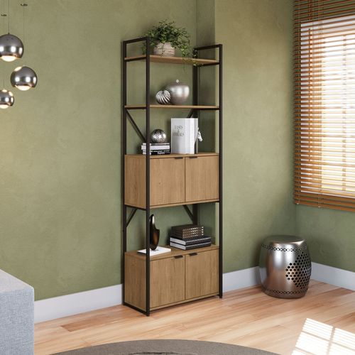 Estante Industrial com 4 Portas - Freijó/Preto