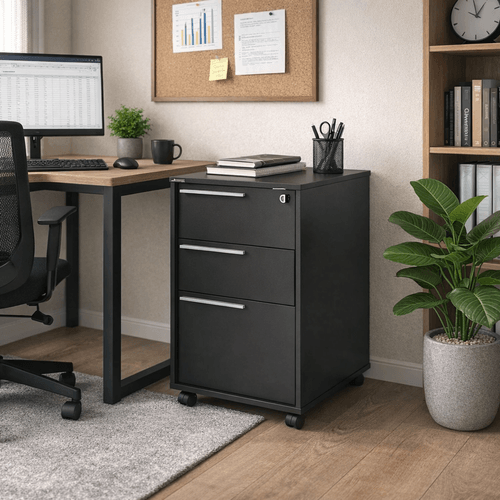 Gaveteiro Maia com 3 Gavetas e Chave - Preto