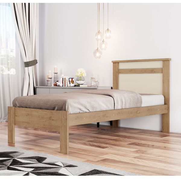 Cama Solteiro Plin - Amêndoa/Branco
