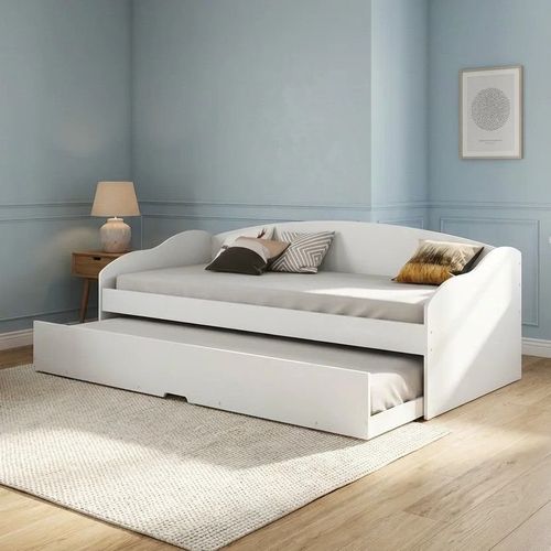 Bicama Solteiro Sofá Cama com Rodízios em MDF Funny Branco Branco
