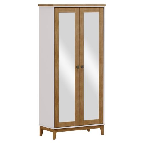 Armário Prata com 2 Portas com Espelho - Off White/Freijó
