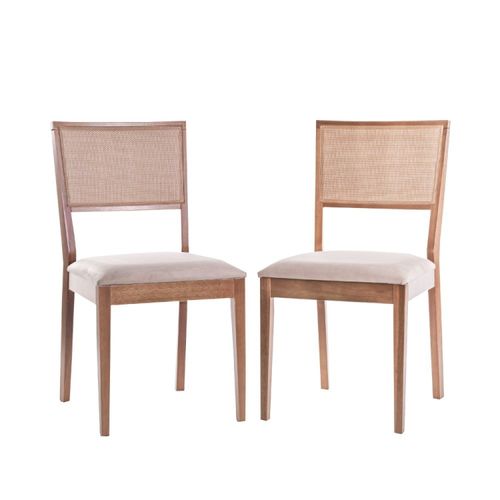 Kit 2 Cadeiras Cannes Encosto em Tela e Assento Estofado - Castanho/Cinza