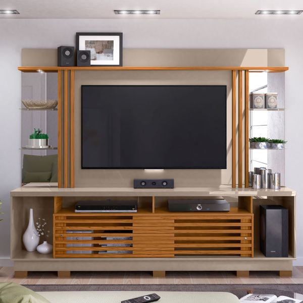 Rack com Painel Frizz Gold p/TV de até 55"e Pés - Natural/Cinza
