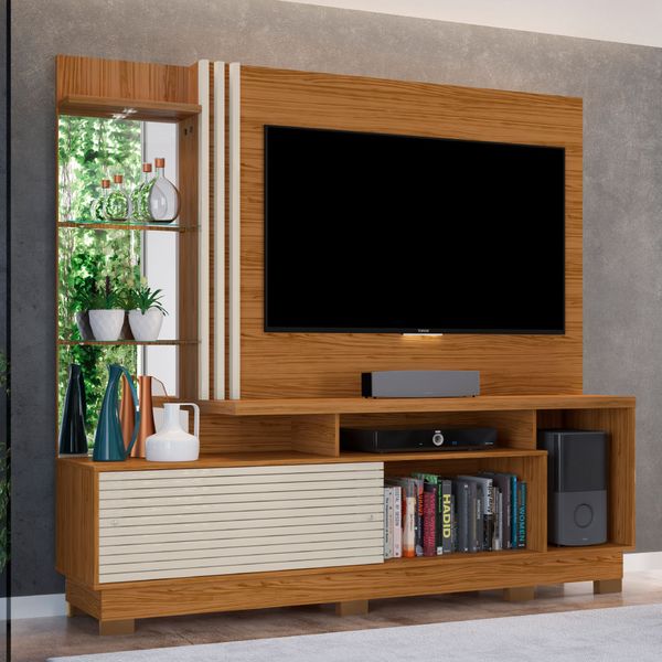 Rack com Painel Frizz Plus p/TV de até 60"e Pés - Off White/Natural
