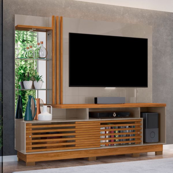 Rack com Painel Frizz Plus p/TV de até 60"e Pés - Natural/Cinza