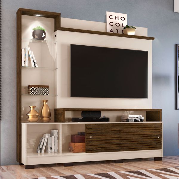 Rack com Painel Frizz Prime p/TV de até 55"e Pés - Off White/Savana