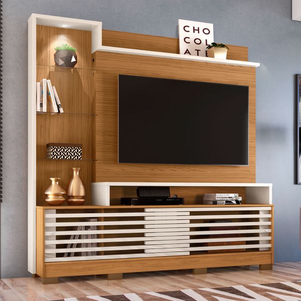 Rack com Painel Frizz Prime p/TV de até 55"e Pés - Off White/Natural