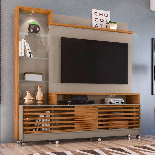 Rack com Painel Frizz Prime c/Rodízios - Natural/Cinza