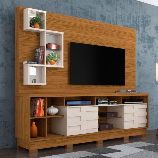 Rack com Painel Heitor p/TV de até 65"e Pés - Off White/Natural