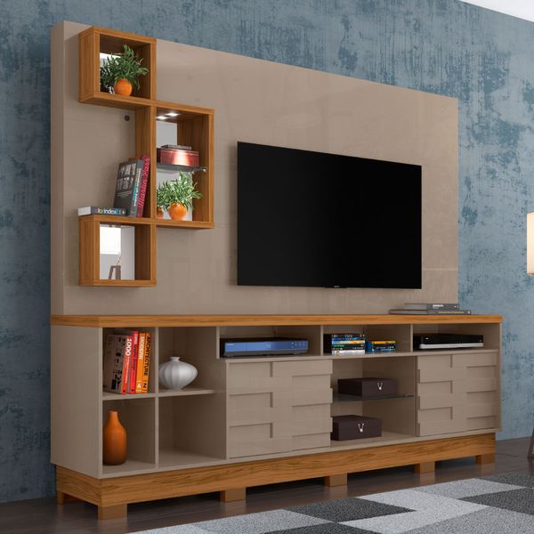 Rack com Painel Heitor p/TV de até 65"e Pés - Natural/Cinza