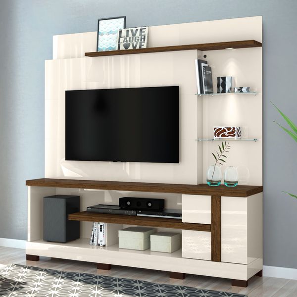Rack com Painel Alan p/TV de até 55"e Pés - Off White/Savana