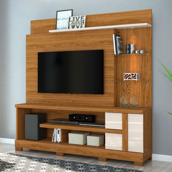 Rack com Painel Alan p/TV de até 55"e Pés - Off White/Natural