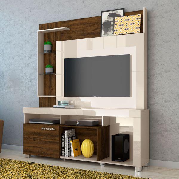 Rack com Painel Ícaro p/TV de até 50" - Off White/Savana