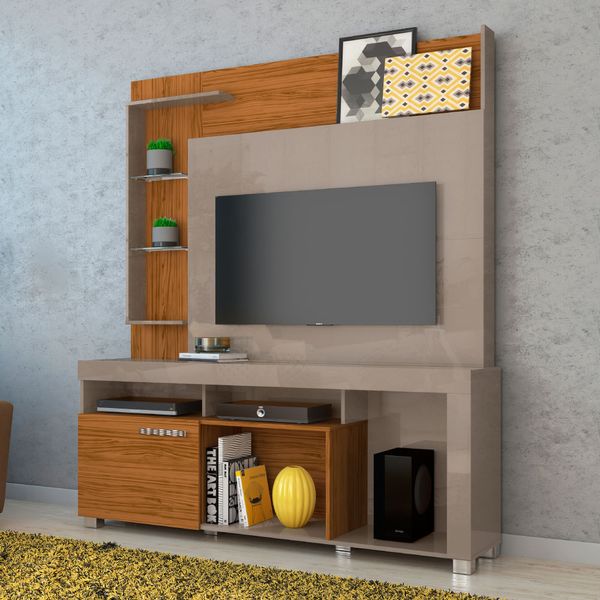 Rack com Painel Ícaro p/TV de até 50" - Natural/Cinza