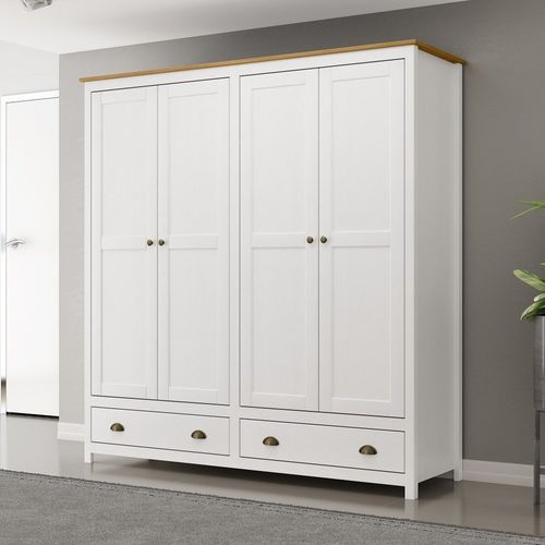 Guarda Roupa com 4 Portas e 2 Gavetas - Branco/Carvalho